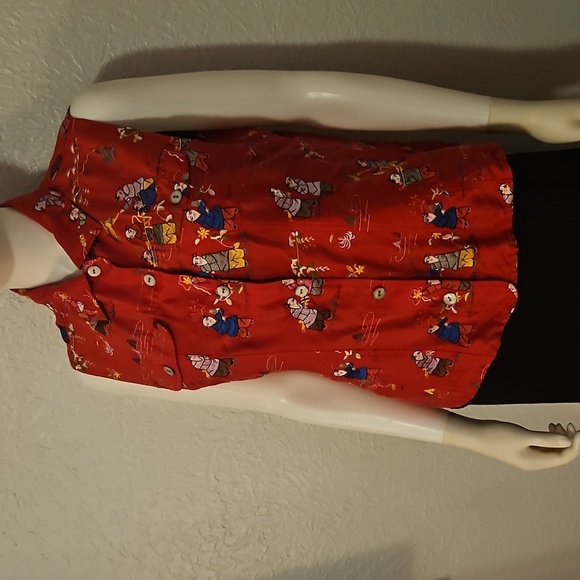 CHICO'S Red Asian Men Embroidered Sleeveless Button Down Silk Shirt - Picture 3 of 7